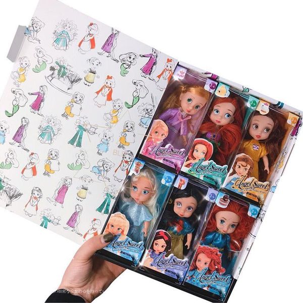 

6pcs set princess doll snow white mermaid long hair princess bell toy dolls for children's birthday gifts y200413