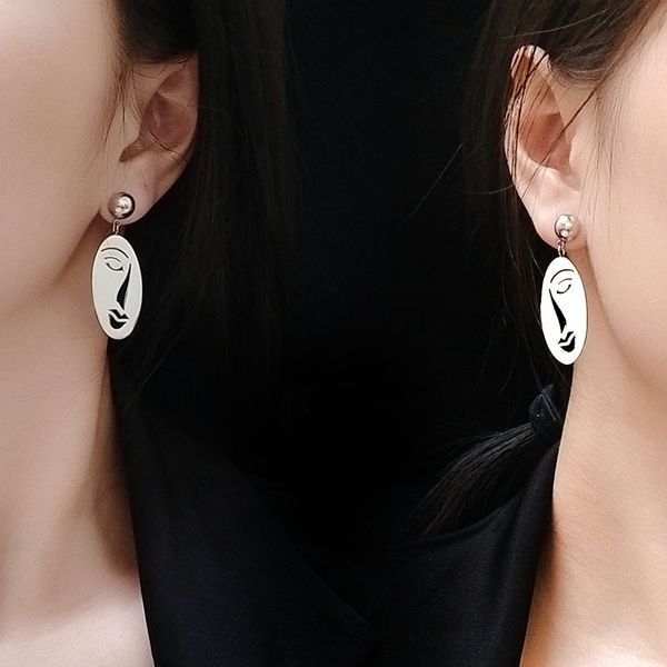 

2020 simple face stud earrings for women fashion 316l stainless steel piercing earrings wholesale trendy jewelry christmas gift, Golden;silver