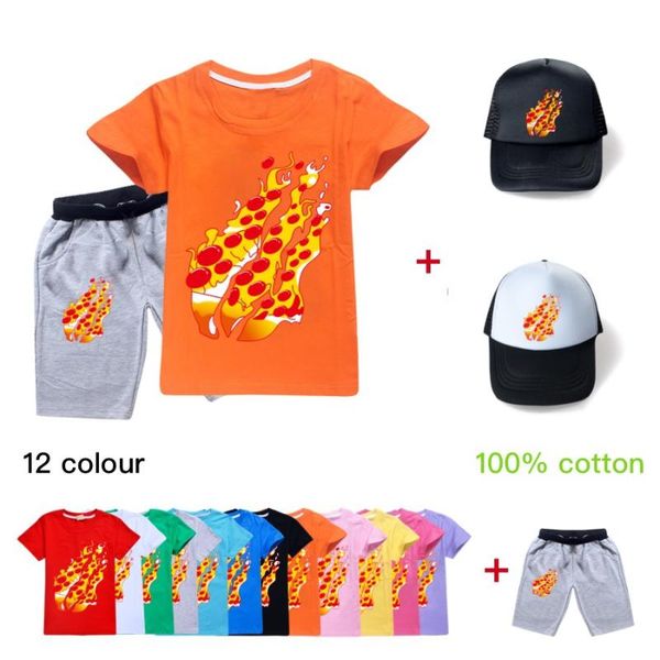 

boutique kids clothing cotton prestonplayz fire summer outfits kids clothes girls set t shirt + short + sun hat boys shirt, White