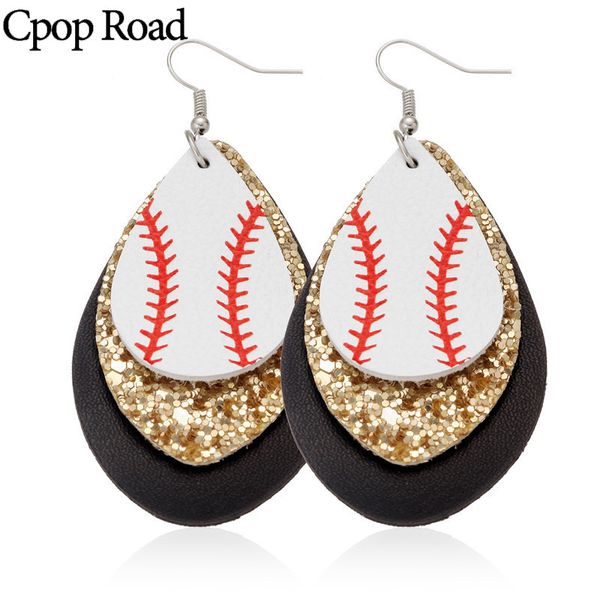 

cpop multilayers baseball faux leather earrings for women american flag glitter leaf pendant earrings bright fashion jewelry accessories, Silver