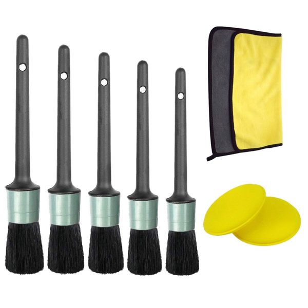 

auto detailing brush set boar hair cleaning engine, wheel, dashboard, interior,air vents-towel and foam cleaning pads