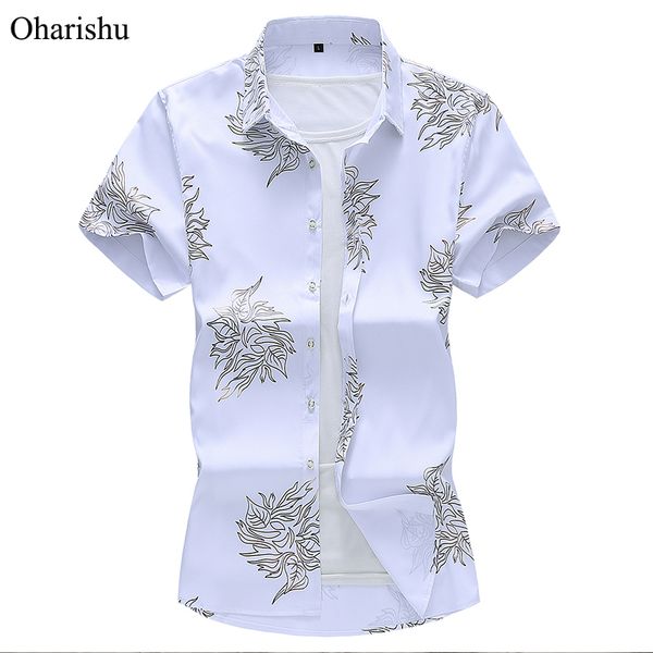 

плюс размер 6xl 7xl мужская рубашка лето новая мода печати рубашка с коротким рукавом мужская повседневная офисная работа деловые рубашки му, White;black