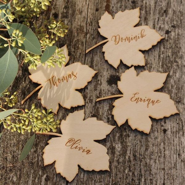 

laser cut leaf place cards autumn wedding place cards thanksgiving wooden hanging tags