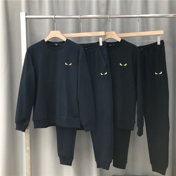 

19fw luxurious brands design fed eyes print tracksuit hoodie and trousers sets streetwear sweatshirts outdoor long pants and pullover, Blue;black