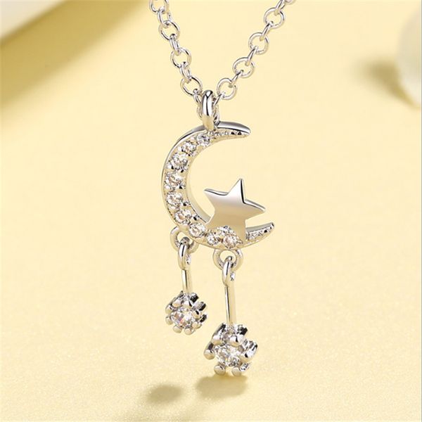 

2019 jewelry choker necklace for women lady 925 sterling sliver moon star tassel pendant necklaces pave cz stones, Silver