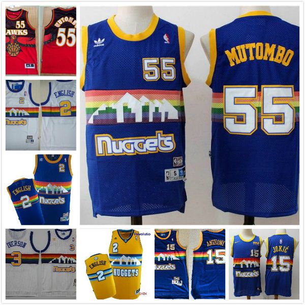 

mens nikola15 jokic 55 dikembe mutombo 15 carmelo anthony 27 jamal murray nba denver nuggets allen iverson alex english jersey, Black