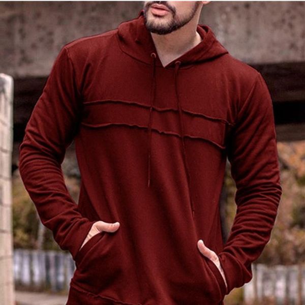 

осень мужчины толстовка solid color полосатого с длинным рукавом сыпучих мужчин с капюшоном толстовка зимней army green мужской одежда, Black