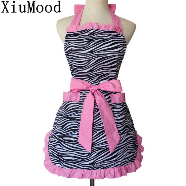

xiumood apron home kitchen cooking baking chef waterproof oil zebra aprons for woman with pink lace pocket bib