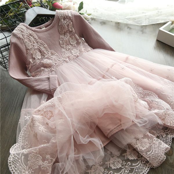 

fashion girls fake two piece lace flower princess dress 2019 embroidered tulle ruffle pleated fairy dresses baby girls clothing clothes, Red;yellow