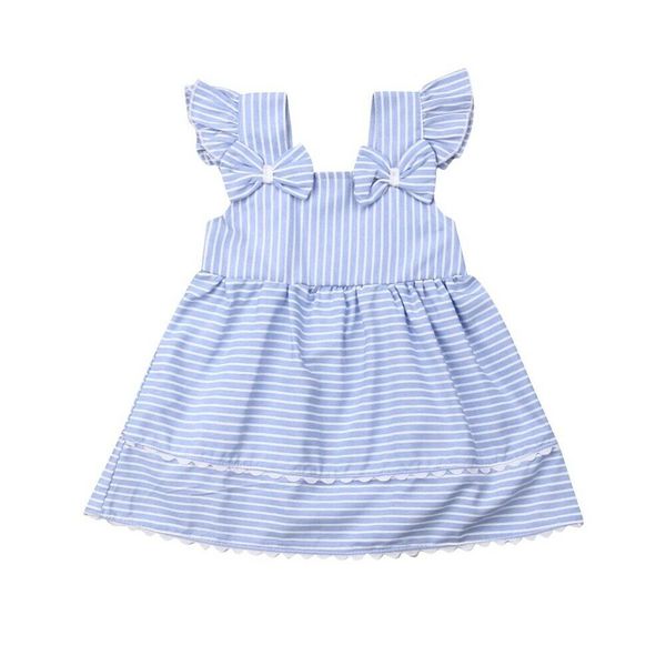 

Pudcoco 2019 Summer Toddler Kids Baby Girl Tutu Dress BowKnot Sweet Blue Stripe Cute Dresses
