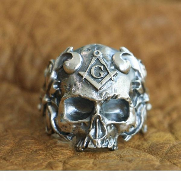 

linsion 925 sterling silver masonic skull ring mens biker punk ring ta116 us size 7 to 15, Golden;silver