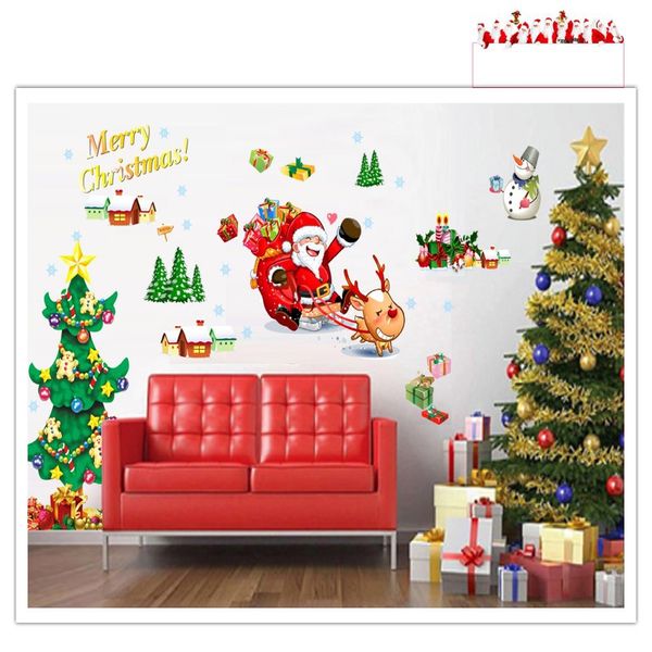 

santa claus christmas trees gifts wall decal living room decorative