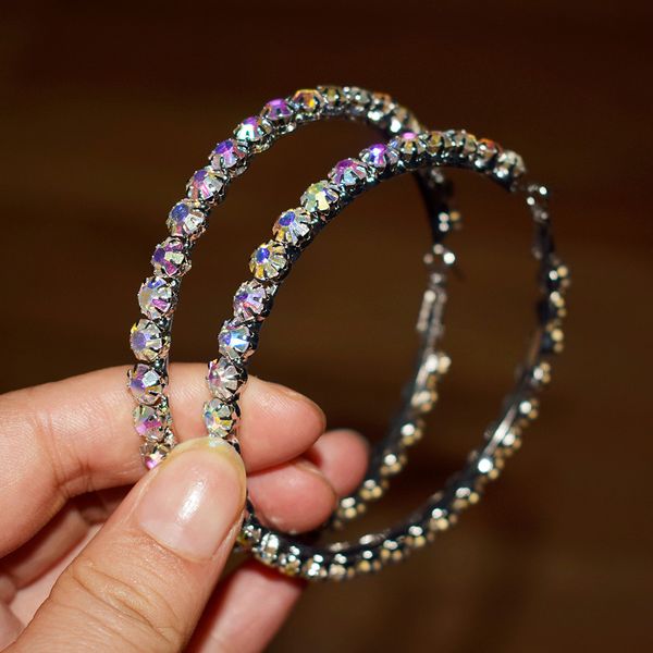

shiny ab color crystal gems women hoop earrings jewelry bohemian big circle collection earrings accessories, Golden;silver