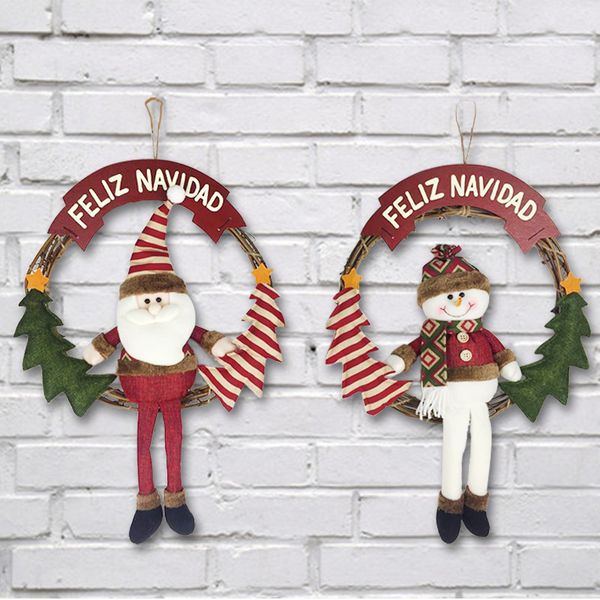 

christmas decoration rattan ring wreath door hanging plush santa snowman elk gift hanging window scene layout