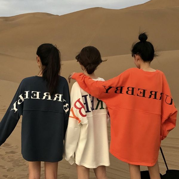 

streetwear character print women sweatshirt spring 2019 o neck long sleeve pullover knitted oversized hoodie sweatshirts, Black