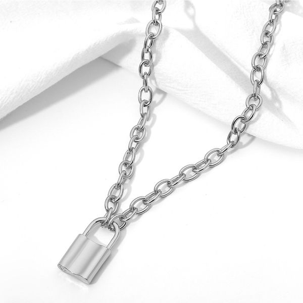 

jewelry personality restore ancient ways geometry pendant sweater chain concise lock shaped party temperament necklace, Silver