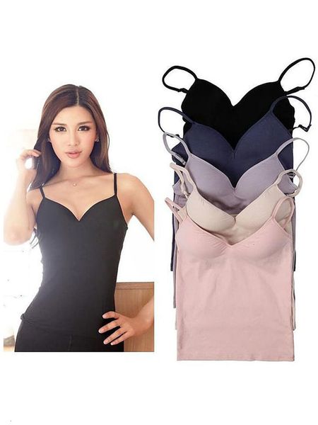 

дамы топы новый 2019 sexy женщин модальные регулируемый ремень встроенный бюстгальтер проложенный само плесень bra tank top cami vest, White