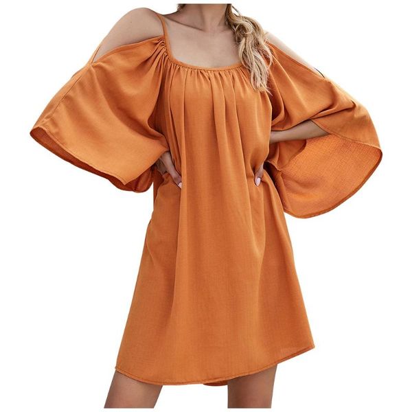 

summer dress 2020 women's boho dress ladies loose solid square collar half sleeve backless mini casual beach style, White;black