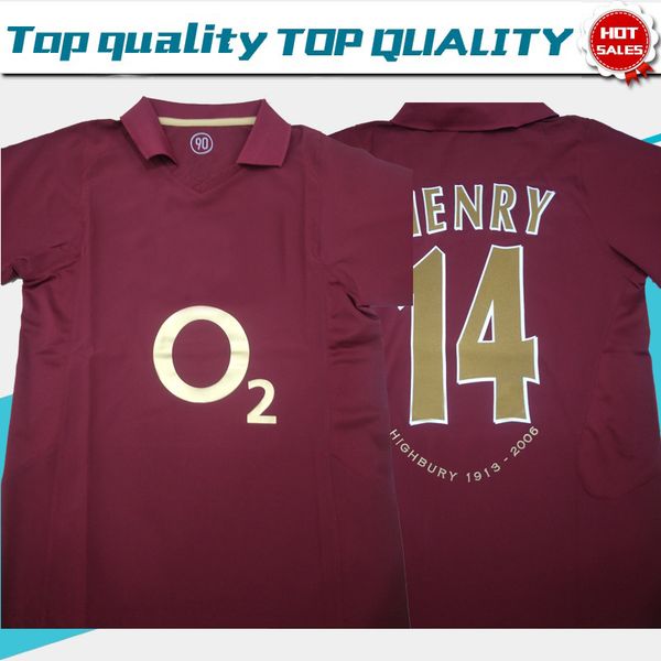 

05-06 retro version #14 henry soccer jersey for short sleeve 05/06 collection football league club customized game uniforms on sale, Black;yellow