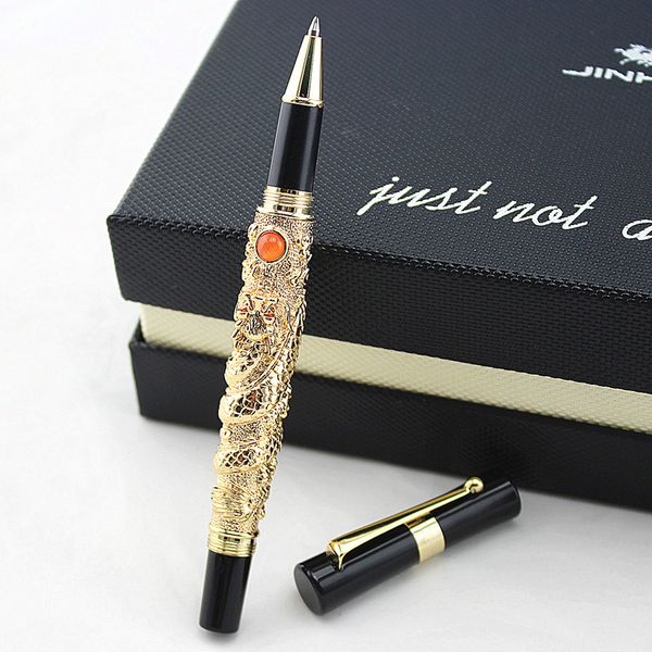 

jinhao flying dragon vintage rollerball pen with ink refill, metal embossing noble golden color business office school supplies