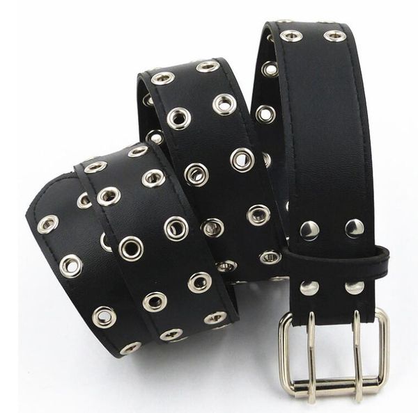 

punk streetwear wide pu leather double holes adjustable belts women, Black;brown