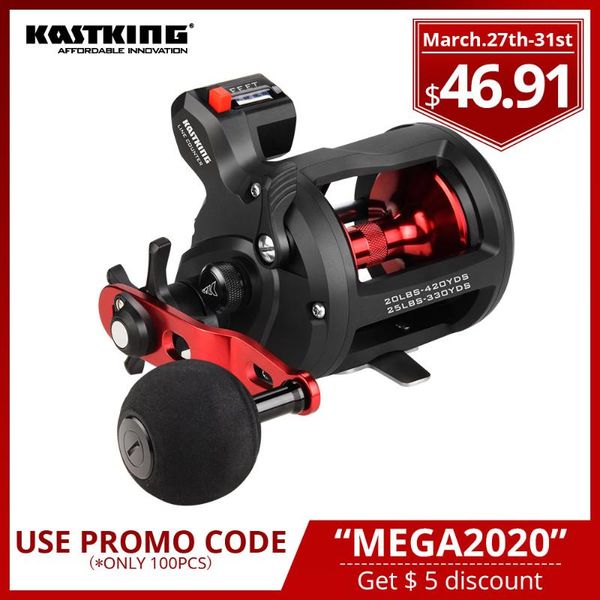 

kastking rekon line counter trolling fishing reel round baitcasting reel graphite body large line capacity 3+1 bbs drum