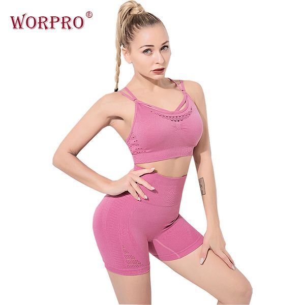 

two piece gym shorts set women energy seamless short set strappy sports bra high waist workout shorts womens active wear sets, White;red
