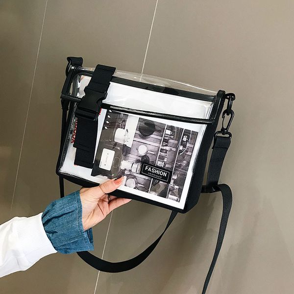 

девушки мода прозрачный мешок streetwear личность универсальный woemn мешок плеча pvc clear коммуникатор crossbody сумка # h20