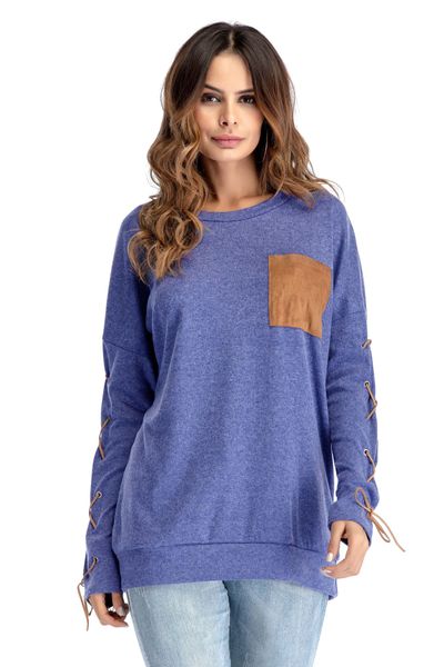 

autumn and winter real scross-border autumn and winter, large pocket long-sleeved cross-tie tie-up round collar long-sleeved background, White