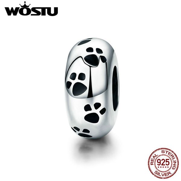 

wostu real 925 серебрянные pet dog footprint spacer стопорные шарики приспосабливают wostu оригинальный браслет ювелирных изделий подарка cq, Blue;slivery