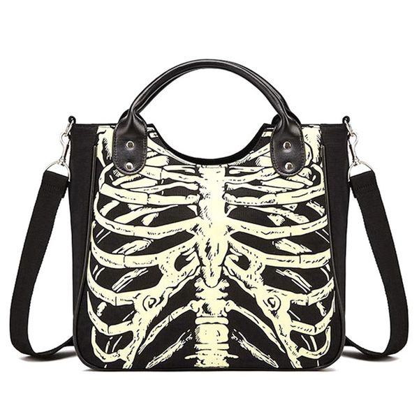 

luminous gothic skeleton bones skulls bags rock designer female casual totes women punk bags fashion handbag