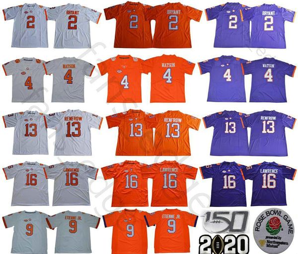 

ncaa clemson tigers college 2 kelly bryant 4 deshaun watson 9 travis etienne jr. 13 hunter renfrow 16 trevor lawrence 150th football jerseys, Black