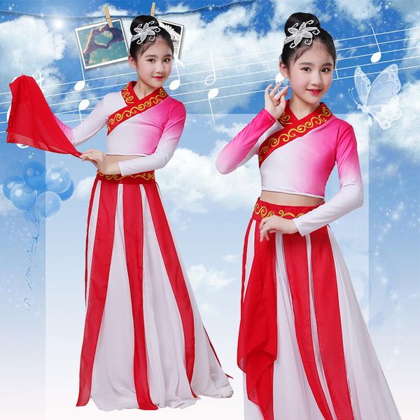 

children's classical chinese costumes yangko dance costumes fan dance umbrella chinese style girls practice clothing, Black;red