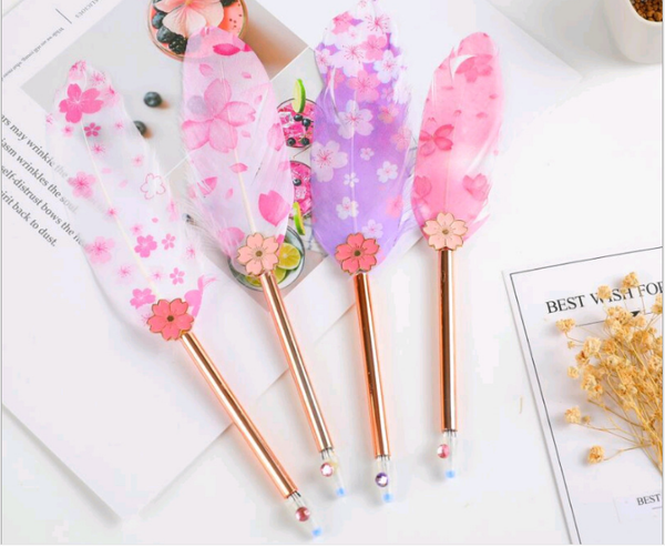 

gel pen 96pcs/lot new creative stationery wholesale cherry feather pendant neutral pen 0.5mm officewriting supplies gp761