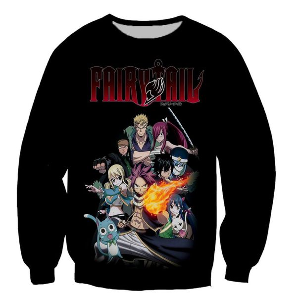 

anime fairy tail men and women pullover sweatshirts plain sweatshirt 3d printed cool sweatshirts streetstyle, Black