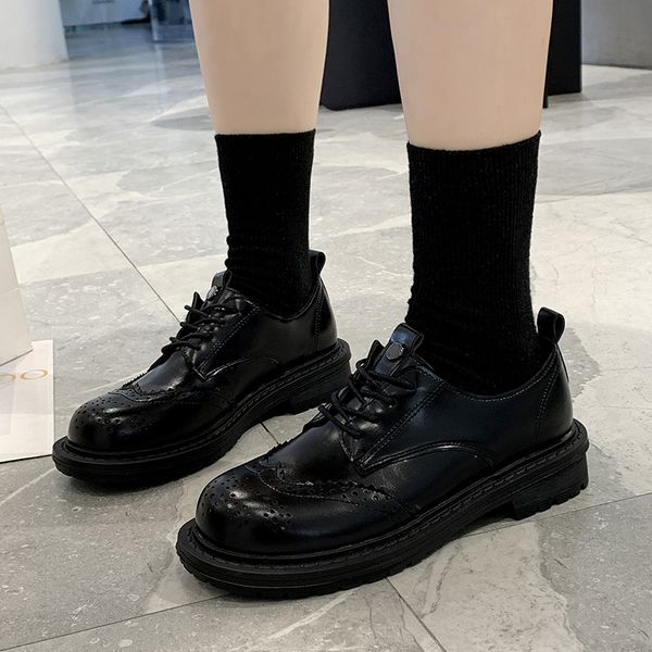 

women casual shoes creepers women shoes flat platform lace-up round toe creepers flats ladies zapatos mujer u29-48, Black
