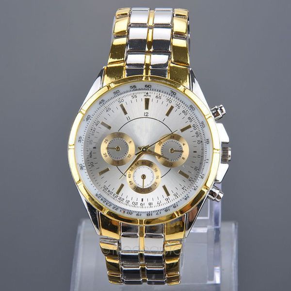 

fashion full stainless steel gold watch luxury watches male men's quartz watch precise scale wristwatch relogio, Slivery;brown