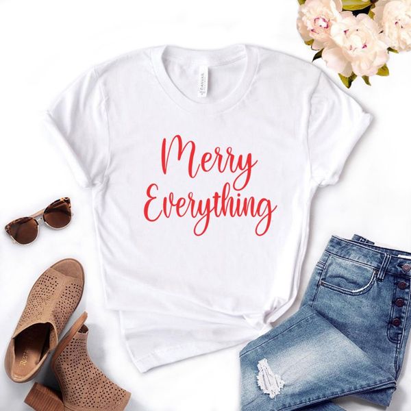 

women's t-shirt merry everything red print women tshirt cotton casual funny t shirt gift for lady yong girl tee 6 color a-1010, White