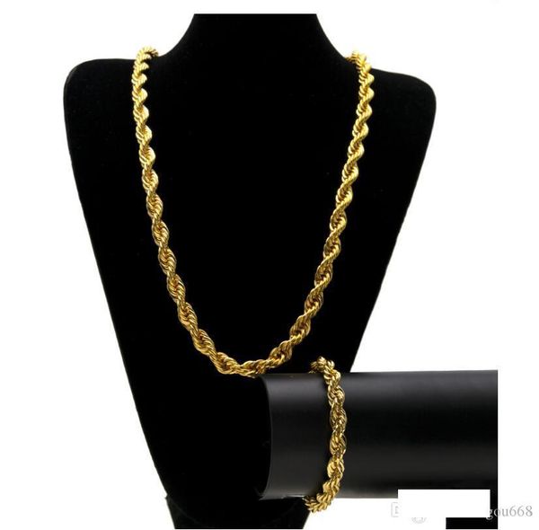 

10mm hip hop twisted rope chains jewelry set gold silver plated thick heavy long necklace bracelet bangle for men s rock jewelry gb1191