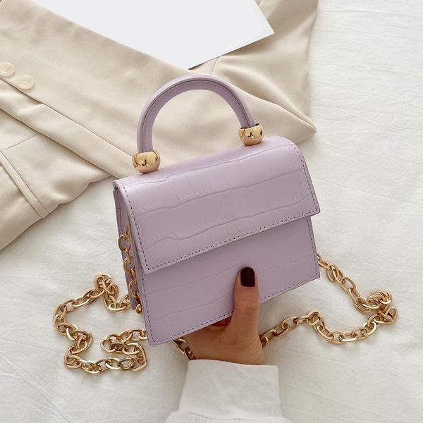 

casual retro alligator pattern shoulder crossbody bag women pu leather mini handle totes purse small female solid color chain me