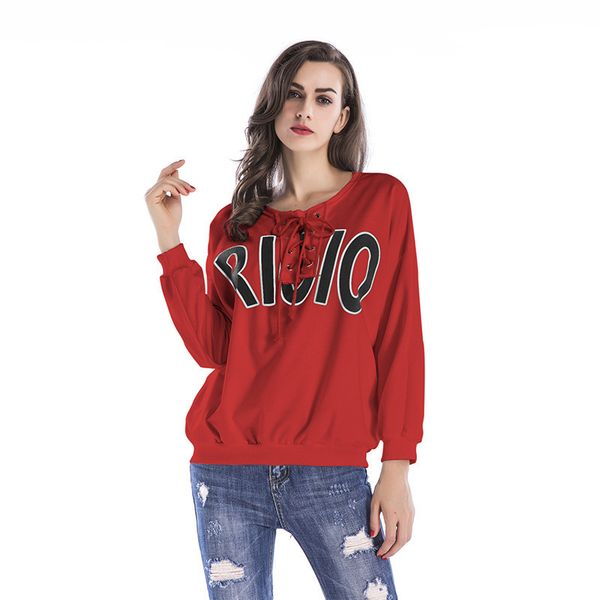 

женские дизайнерские свободные письмо печати свитер круглый вырез пуловер сезонная куртка женщин, Black