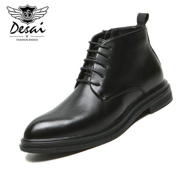 

spring autumn new boots men's high-wear-resistant lace-up business casual leather boots men fashion ankle footwear, Black