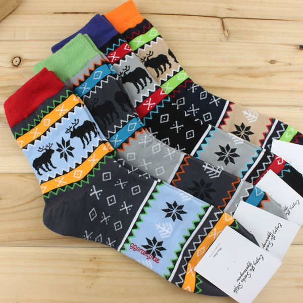 

wholesale-4 pairs new cotton mens dress autumn socks snowflake christmas style soft 7-11 cute casual cartoon socks, Black