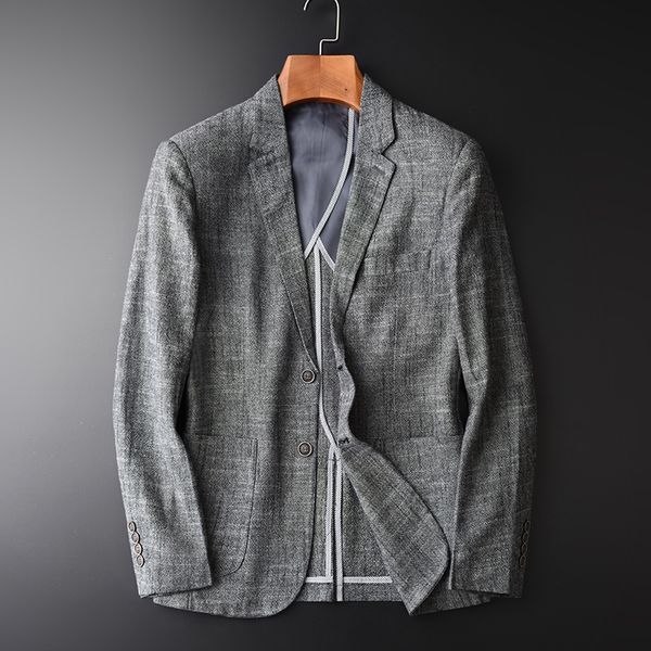 

minglu men casual linen suit summer thin plus size 4xl slim fit grey blazer man cotton and linen male suit brand clothing, White;black