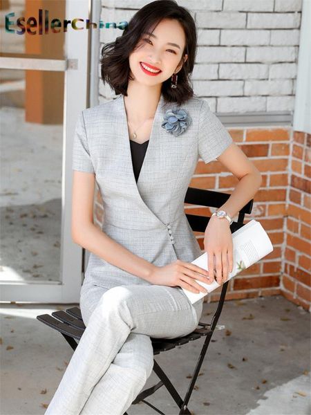 

novelty grey formal women business work wear suits styles pantsuits with pants and jackets coat female professional blazers, White;black