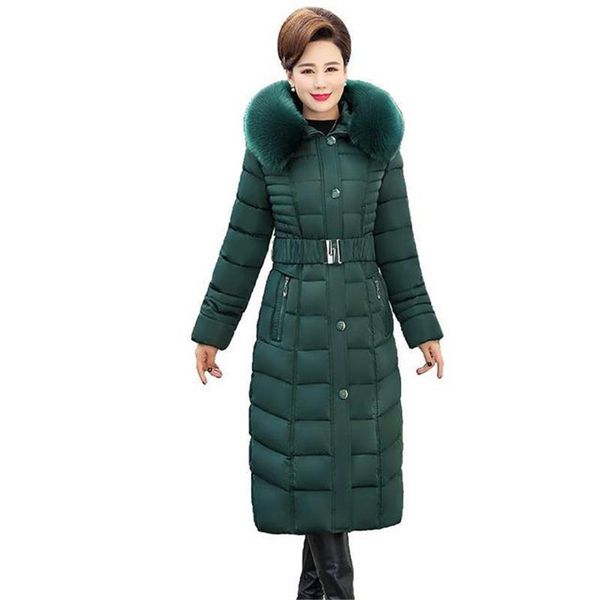 

large size 5xl cotton coat women longer hooded down cotton coat winter jacket women's fashion pike thicken outerwear belt, Black