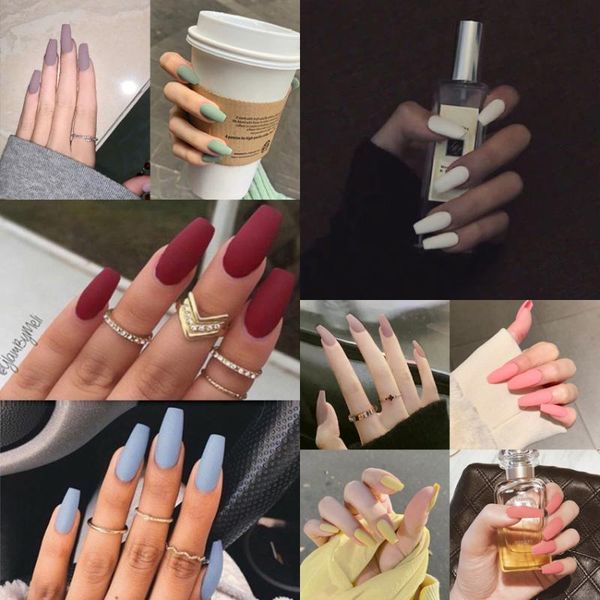 

new 24pcs / box manicure long frosted solid color false nail piece diy fashion charm ladies nail jewelry decoration accessories, Red;gold