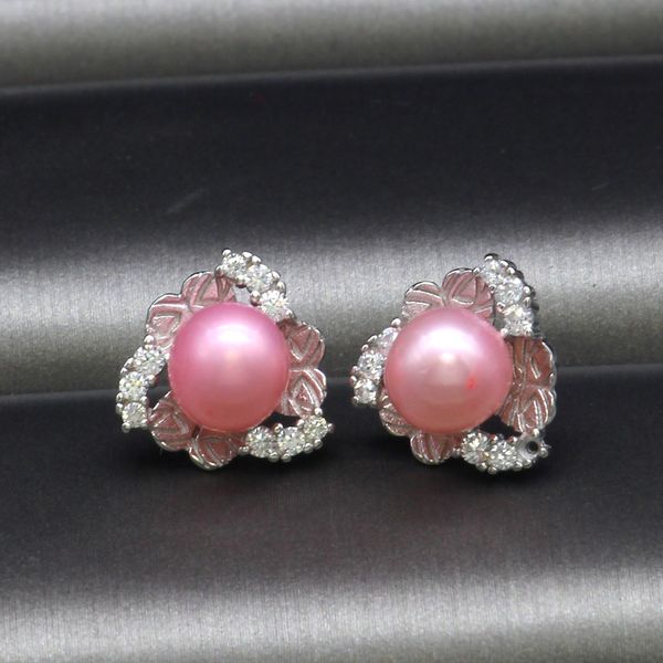 

925 sterling silver pearl ear stud earring freshwater round dyed pearl with silver empty bracket diy handmade earrings9170763, Golden