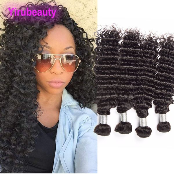 

yiruhair peruvian human hair 4 bundles deep wave curly virgin hair extensions 8-28inch hair wefts 4 pieces/lot, Black