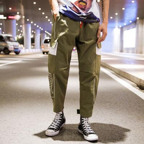 

cargo pants men 2019 fashion summer hip hop sportswear jogger pocket line new design casual pants streetwear, Black